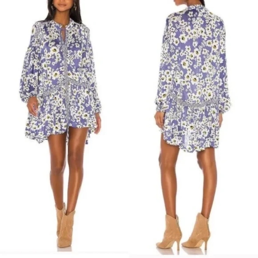 Free People Love Letter‎ Tunic in Periwinkle Blue Floral Ruffle Small boho